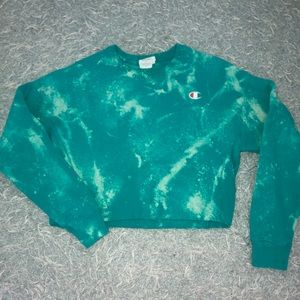 teal acid washed cropped champion sweatshirt